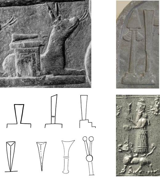 The cuneiform stylus as a symbol of Nabu, as depicted on kudurrus, stelae and seals from all over the Ancient Near East. Note the conceptual progression from stylus as writing tool to stylus as idealized wedge.