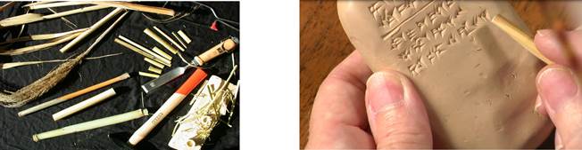 Giant reed stalks, saw, and chisel: all you need to make a stylus. A modern scribe at play: Prof. Theo van den Hout of the Chicago Oriental Institute. Giant reed stalks, saw, and chisel: all you need to make a stylus. A modern scribe at play: Prof. Theo van den Hout of the Chicago Oriental Institute.